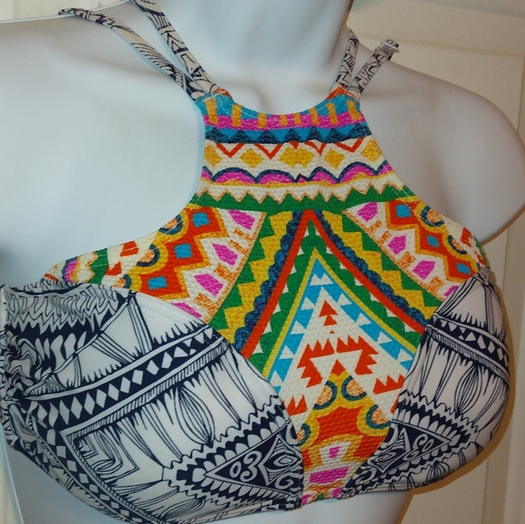 *NWOT* Beautiful Abstract Mayan Sun High Neck RIP CURL Bikini Top*10 - Picture 3 of 16